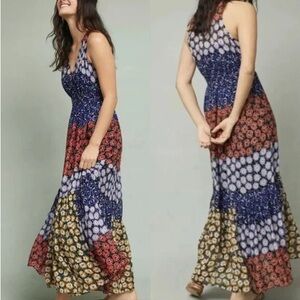 Anthropologie Meadow Rue Petula Maxi Dress Sz S Petite Floral Tiered Boho